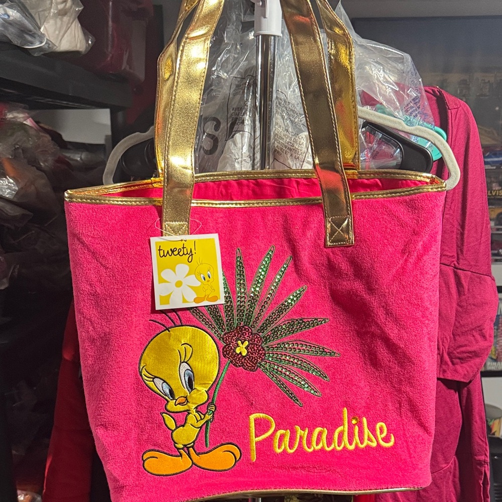 Tweety Paradise Pink and Gold Tote Bag